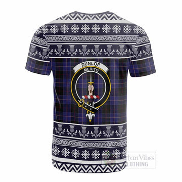 Dunlop Clan Tartan Christmas Cotton T-shirt with Family Crest