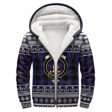 Dunlop Clan Tartan Christmas Fleece Hoodie with Family Crest