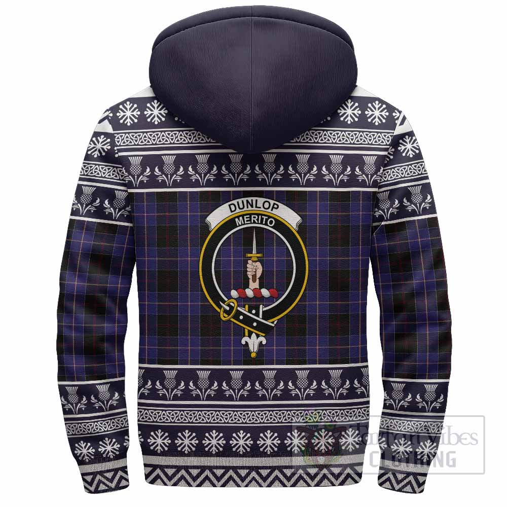 Dunlop Clan Tartan Christmas Fleece Hoodie with Family Crest - Tartan Vibes Clothing