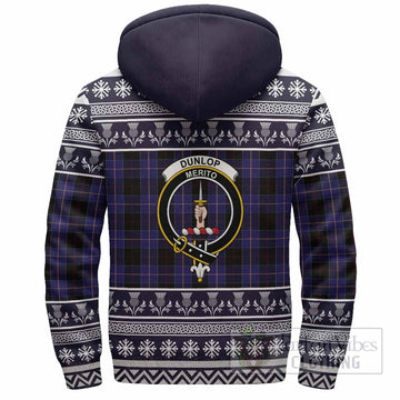 Dunlop Clan Tartan Christmas Fleece Hoodie with Family Crest