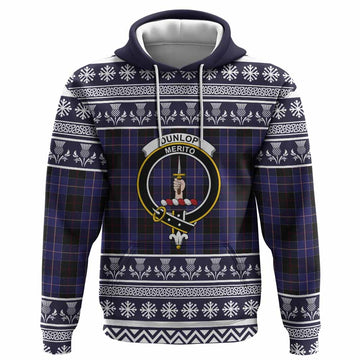 Dunlop Clan Tartan Christmas Hoodie with Family Crest