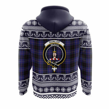Dunlop Clan Tartan Christmas Hoodie with Family Crest