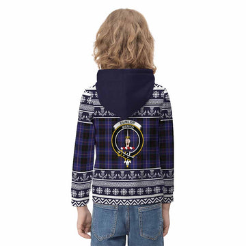 Dunlop Clan Tartan Christmas Kid Hoodie with Family Crest