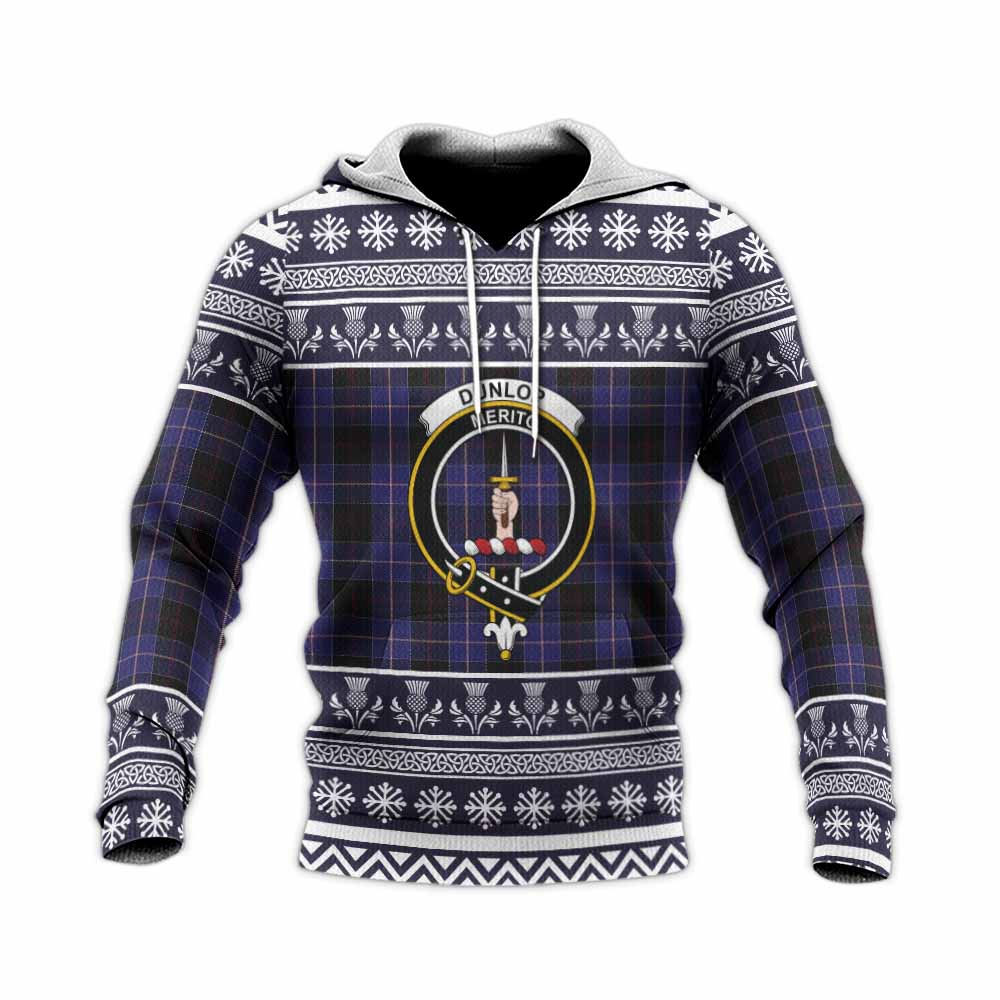 Dunlop Clan Tartan Christmas Knitted Hoodie with Family Crest - Tartan Vibes Clothing