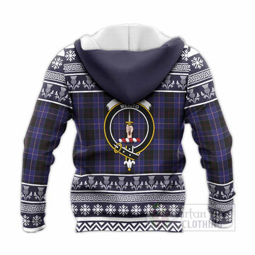 Dunlop Clan Tartan Christmas Knitted Hoodie with Family Crest
