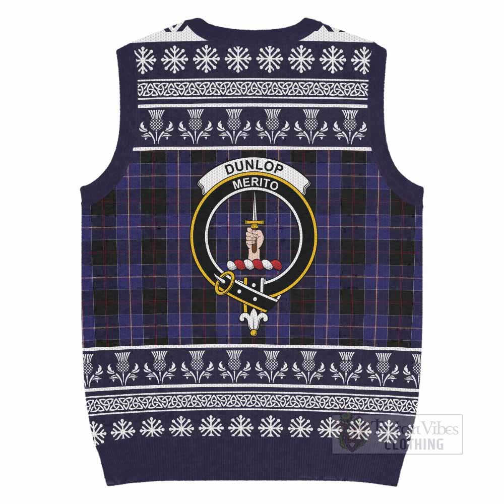 Dunlop Clan Tartan Christmas Knitted V-Neck Vest with Family Crest - Tartan Vibes Clothing