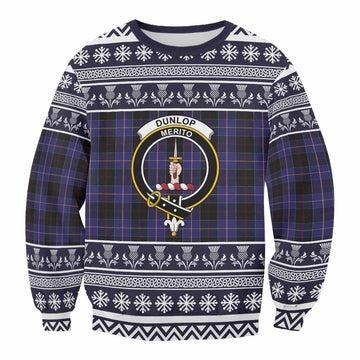 Dunlop Clan Tartan Christmas Sweatshirt with Family Crest