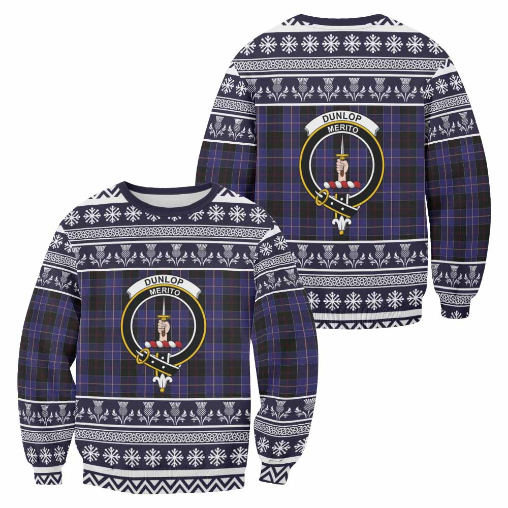 Dunlop Clan Tartan Christmas Sweatshirt with Family Crest - Tartan Vibes Clothing