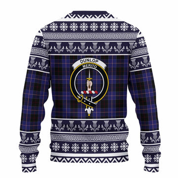 Dunlop Clan Tartan Christmas Ugly Sweater with Family Crest