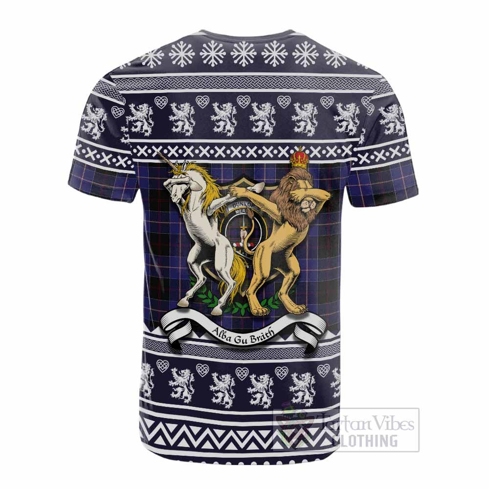 Dunlop Clan Tartan Crest Christmas Cotton T-shirt Coat of Arms Funny Style - Tartan Vibes Clothing