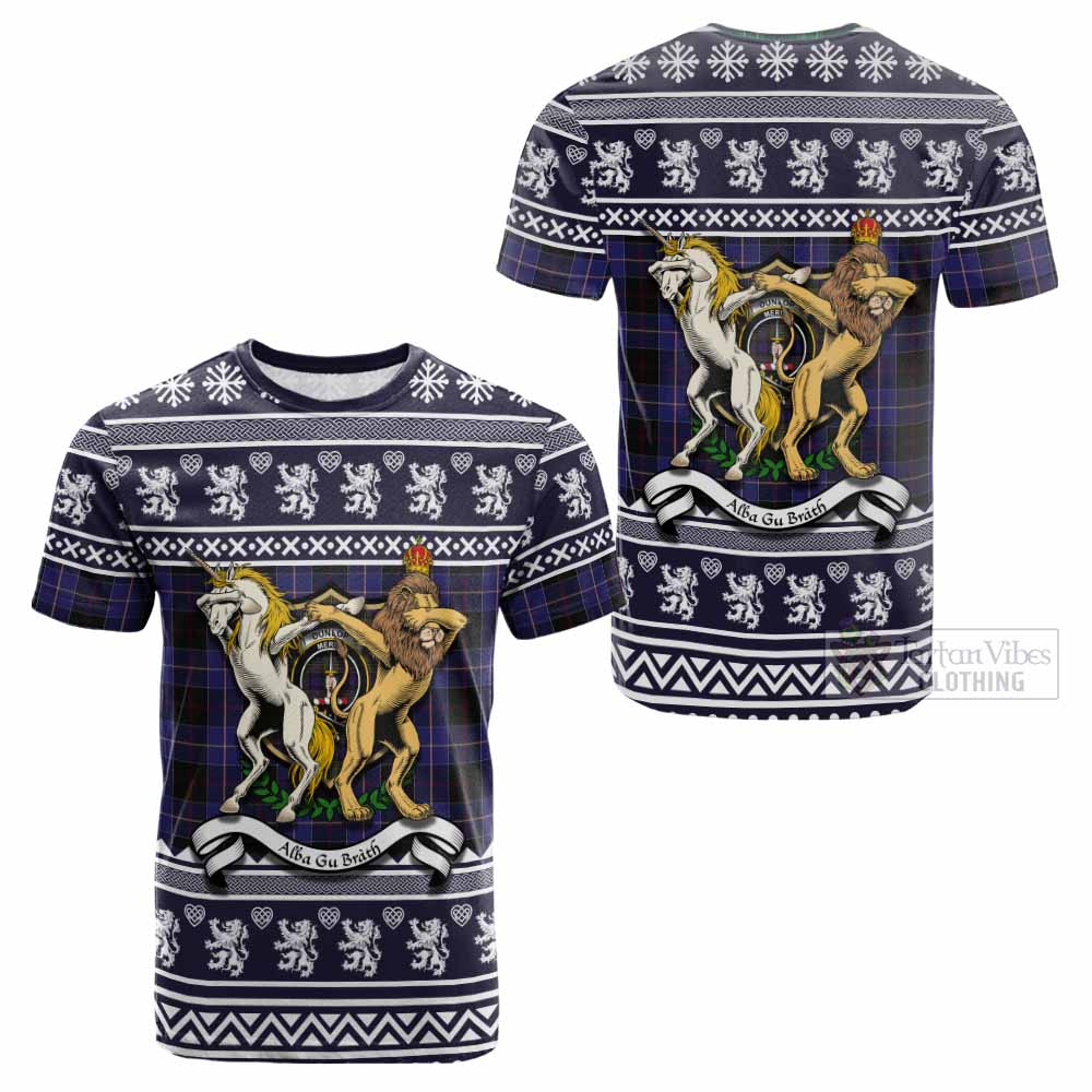 Dunlop Clan Tartan Crest Christmas Cotton T-shirt Coat of Arms Funny Style - Tartan Vibes Clothing