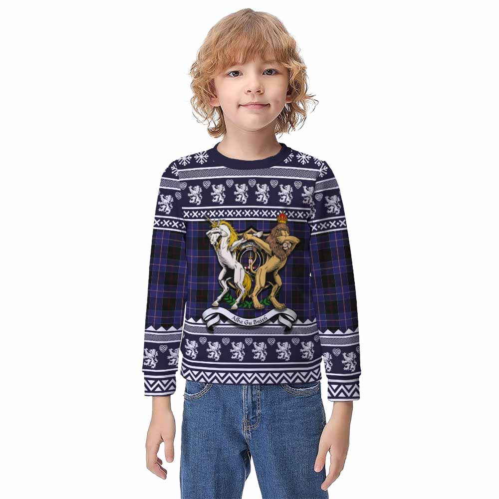 Dunlop Clan Tartan Crest Christmas Kid Ugly Sweatshirt Coat of Arms Funny Style - Tartan Vibes Clothing