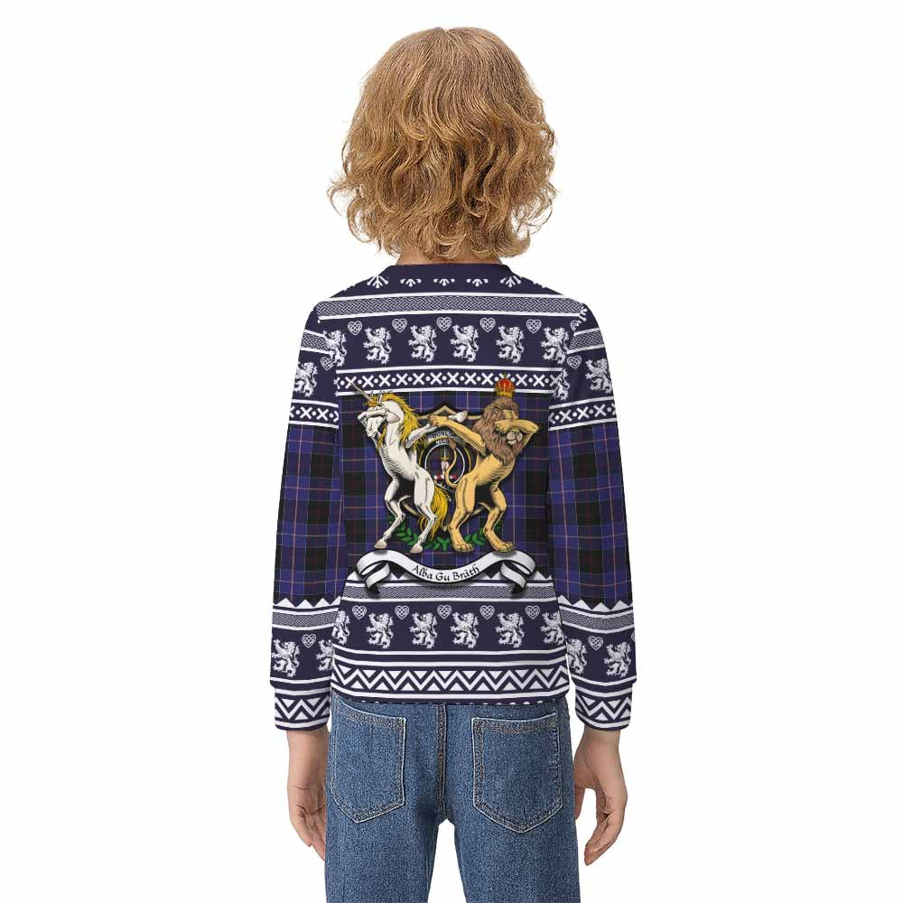 Dunlop Clan Tartan Crest Christmas Kid Ugly Sweatshirt Coat of Arms Funny Style - Tartan Vibes Clothing