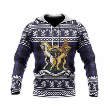 Dunlop Clan Tartan Crest Christmas Knitted Hoodie Coat of Arms Funny Style