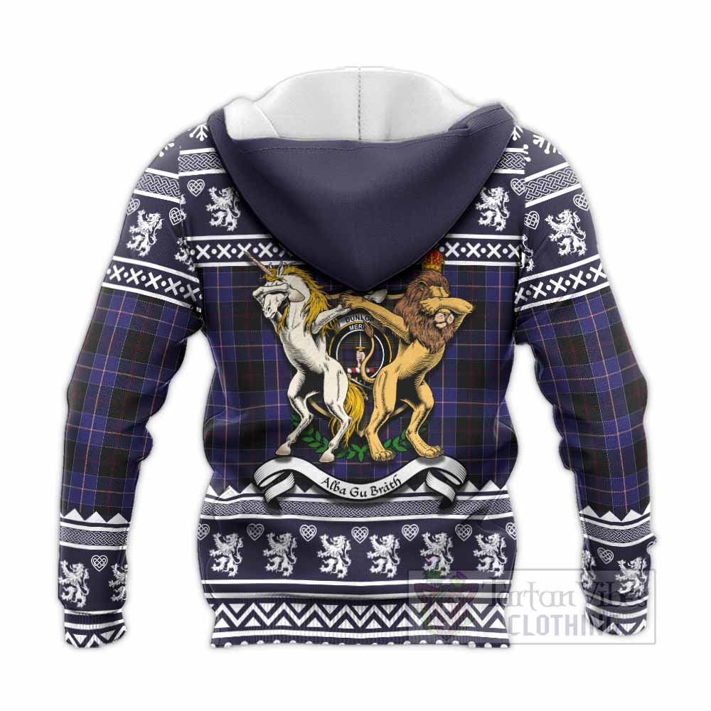 Dunlop Clan Tartan Crest Christmas Knitted Hoodie Coat of Arms Funny Style - Tartan Vibes Clothing