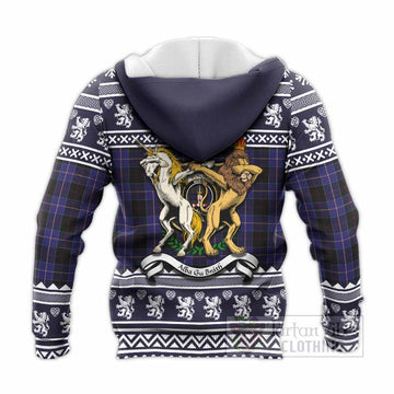 Dunlop Clan Tartan Crest Christmas Knitted Hoodie Coat of Arms Funny Style