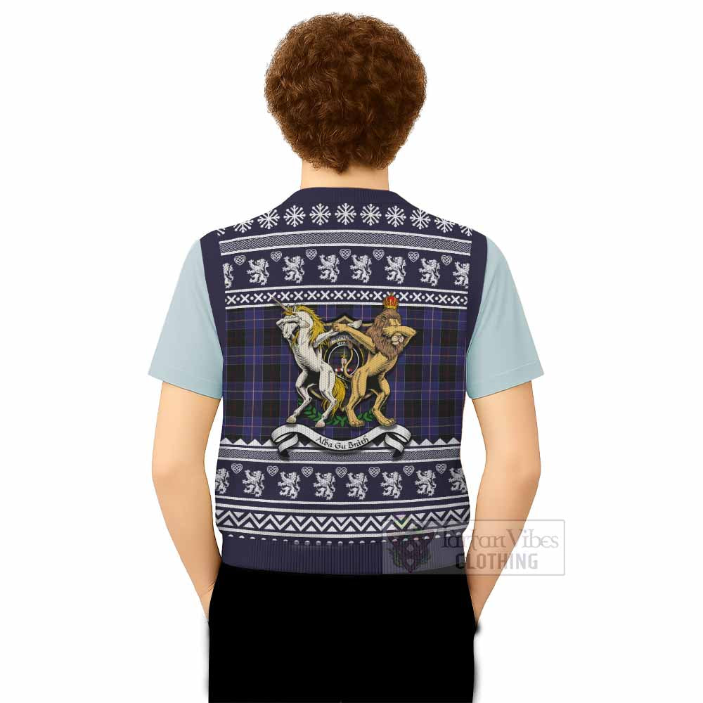 Dunlop Clan Tartan Crest Christmas Knitted V-Neck Vest Coat of Arms Funny Style - Tartan Vibes Clothing