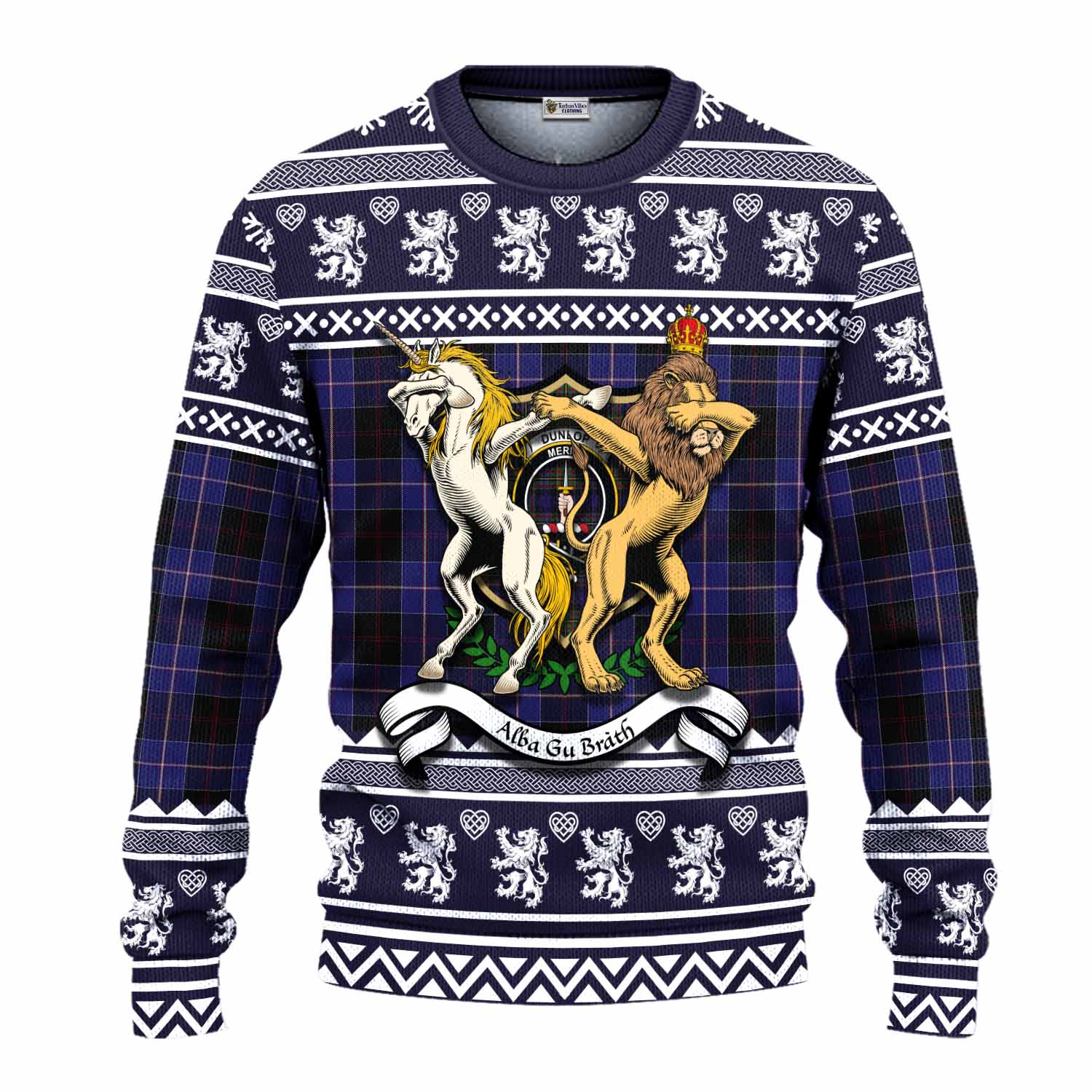 Dunlop Clan Tartan Crest Christmas Ugly Sweater Coat of Arms Funny Style - Tartan Vibes Clothing