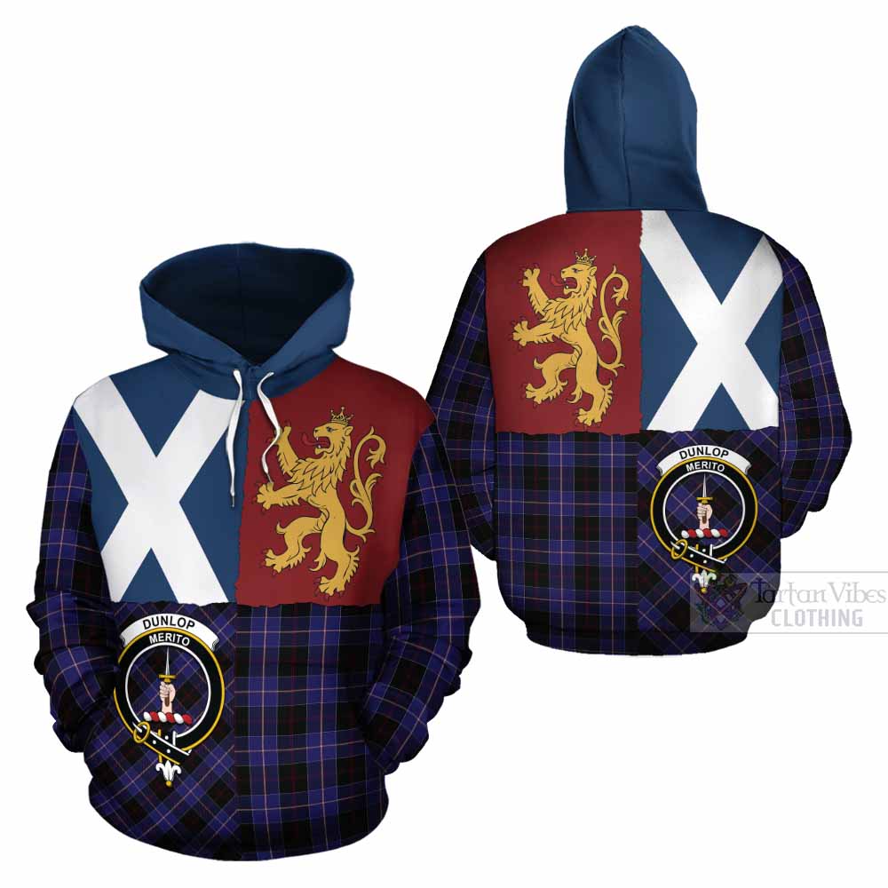 Dunlop Crest Tartan Cotton Hoodie with Lion Rampant Saltire Style - Tartan Vibes Clothing