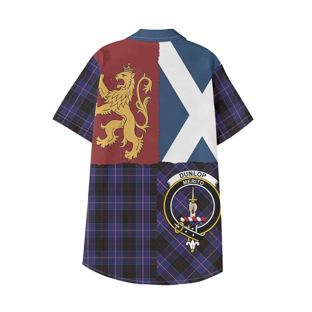Dunlop Crest Tartan Kid Hawaiian Shirt with Lion Rampant Saltire Style - Tartan Vibes Clothing