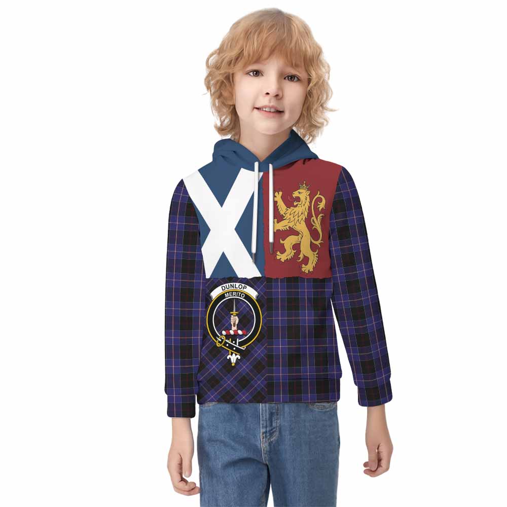 Dunlop Crest Tartan Kid Hoodie with Lion Rampant Saltire Style - Tartan Vibes Clothing