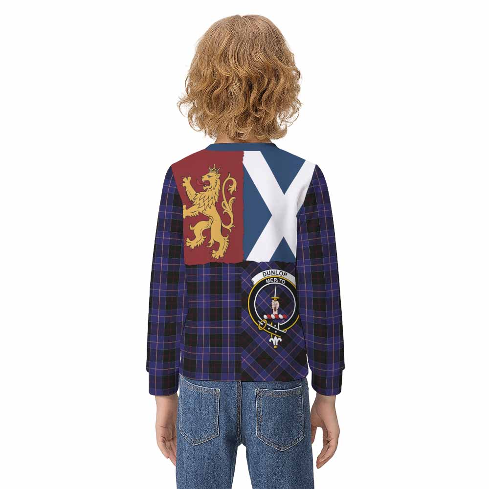 Dunlop Crest Tartan Kid Knitted Sweatshirt with Lion Rampant Saltire Style - Tartan Vibes Clothing