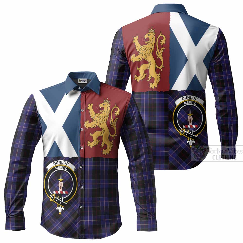 Dunlop Crest Tartan Long Sleeve Button Shirts with Lion Rampant Saltire Style