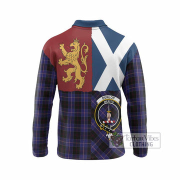Dunlop Crest Tartan Long Sleeve Polo Shirt with Lion Rampant Saltire Style