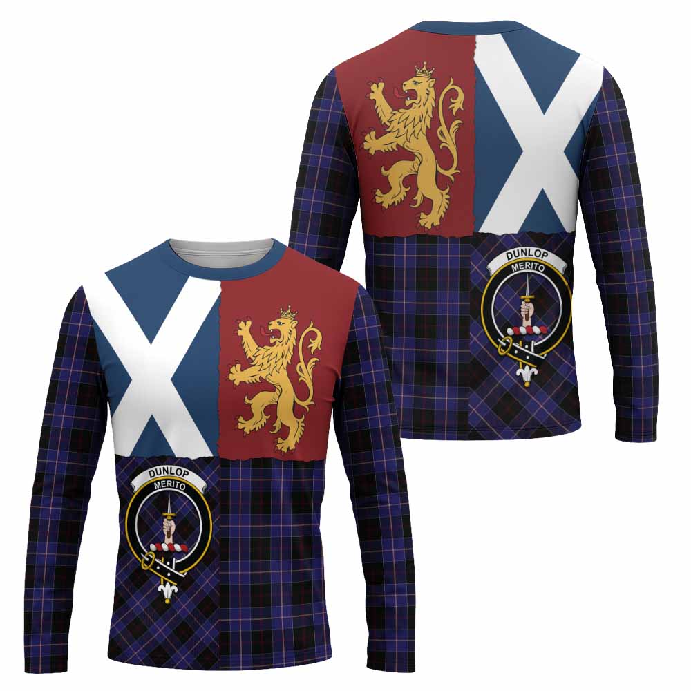 Dunlop Crest Tartan Long Sleeve T-Shirt with Lion Rampant Saltire Style