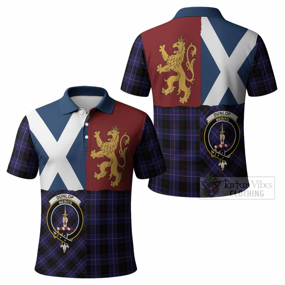 Dunlop Crest Tartan Polo Shirt with Lion Rampant Saltire Style