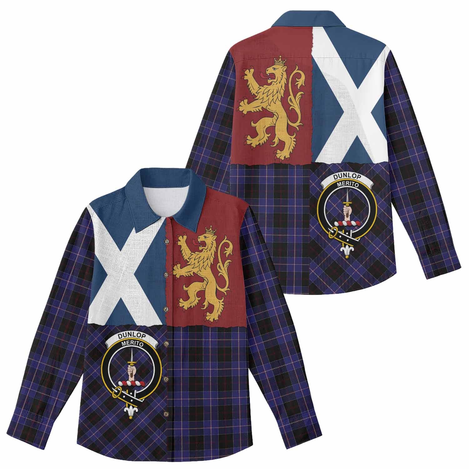 Dunlop Crest Tartan Women Casual Shirt with Lion Rampant Saltire Style