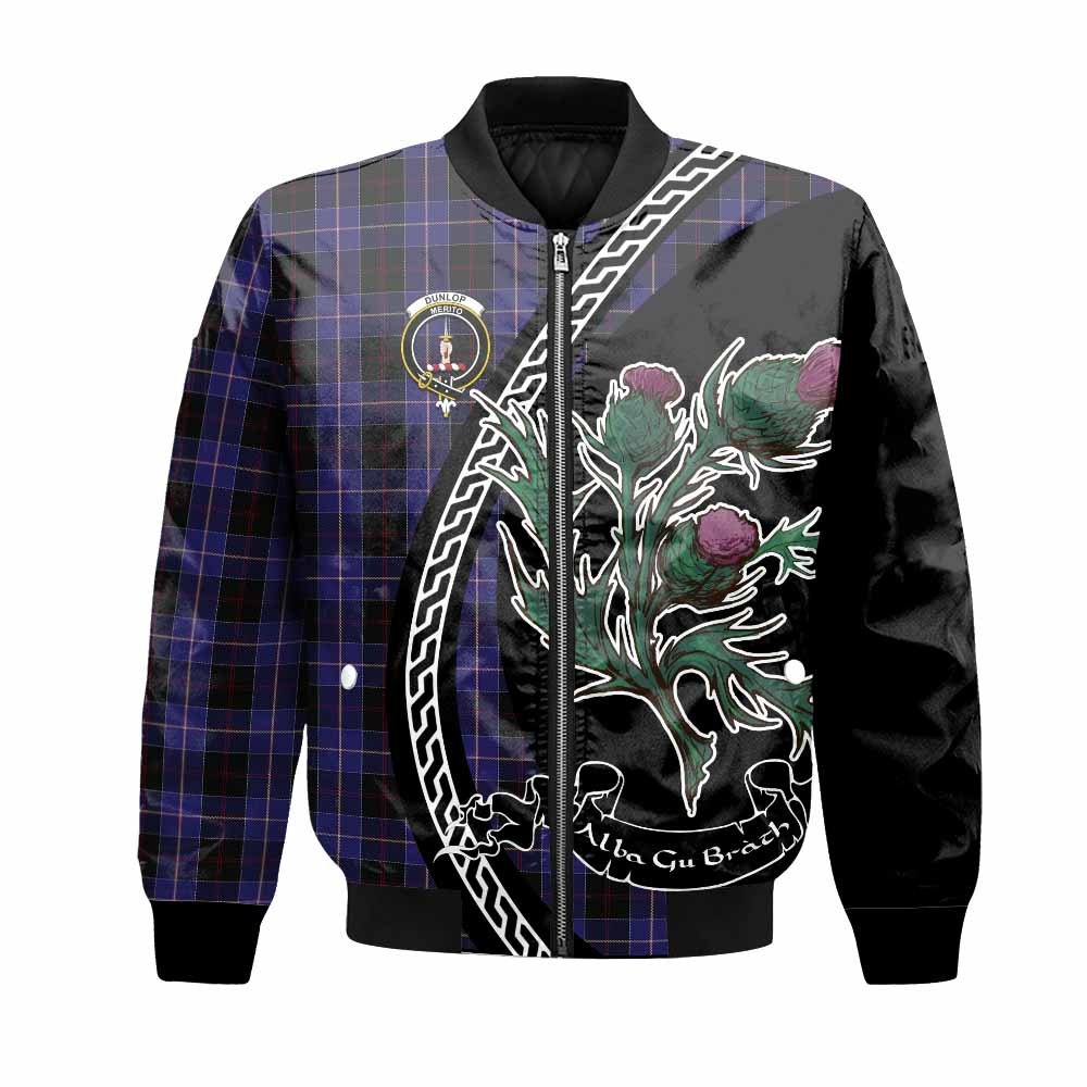 Dunlop Family Crest Tartan Bomber Jacket Alba Thistle Inspired - Tartan Vibes Clothing