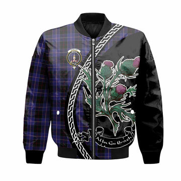 Dunlop Family Crest Tartan Bomber Jacket Alba Thistle Inspired