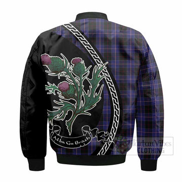 Dunlop Family Crest Tartan Bomber Jacket Alba Thistle Inspired