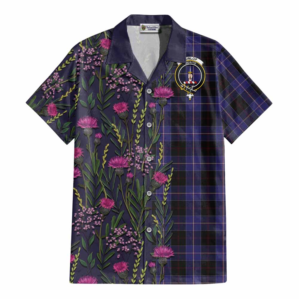 Dunlop Family Crest Tartan Cotton Hawaiian Shirt Scottish Thistle Flower Pattern Half Style - Tartan Vibes Clothing