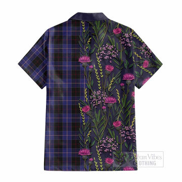 Dunlop Family Crest Tartan Cotton Hawaiian Shirt Scottish Thistle Flower Pattern Half Style - Tartan Vibes Clothing