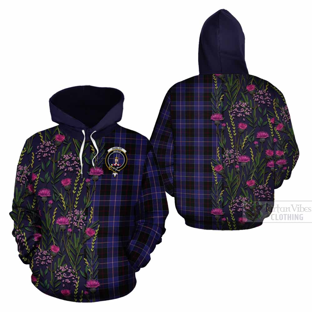 Dunlop Family Crest Tartan Cotton Hoodie Scottish Thistle Flower Pattern Half Style - Tartan Vibes Clothing