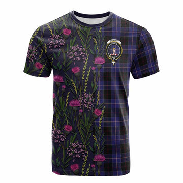 Dunlop Family Crest Tartan Cotton T-shirt Scottish Thistle Flower Pattern Half Style - Tartan Vibes Clothing