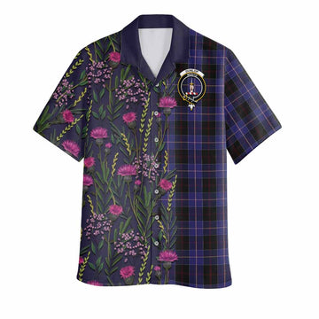 Dunlop Family Crest Tartan Hawaiian Shirt Scottish Thistle Flower Pattern Half Style