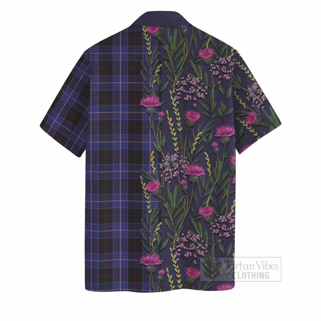 Dunlop Family Crest Tartan Hawaiian Shirt Scottish Thistle Flower Pattern Half Style - Tartan Vibes Clothing