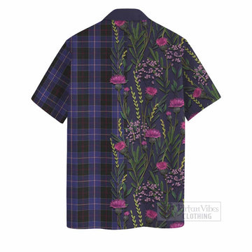Dunlop Family Crest Tartan Hawaiian Shirt Scottish Thistle Flower Pattern Half Style