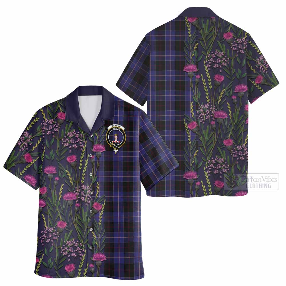 Dunlop Family Crest Tartan Hawaiian Shirt Scottish Thistle Flower Pattern Half Style - Tartan Vibes Clothing