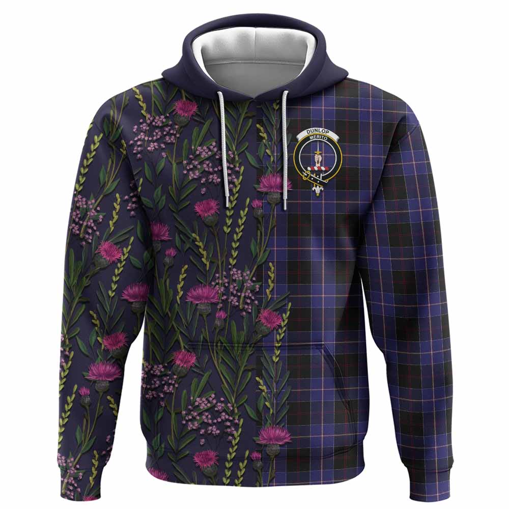 Dunlop Family Crest Tartan Hoodie Scottish Thistle Flower Pattern Half Style - Tartan Vibes Clothing