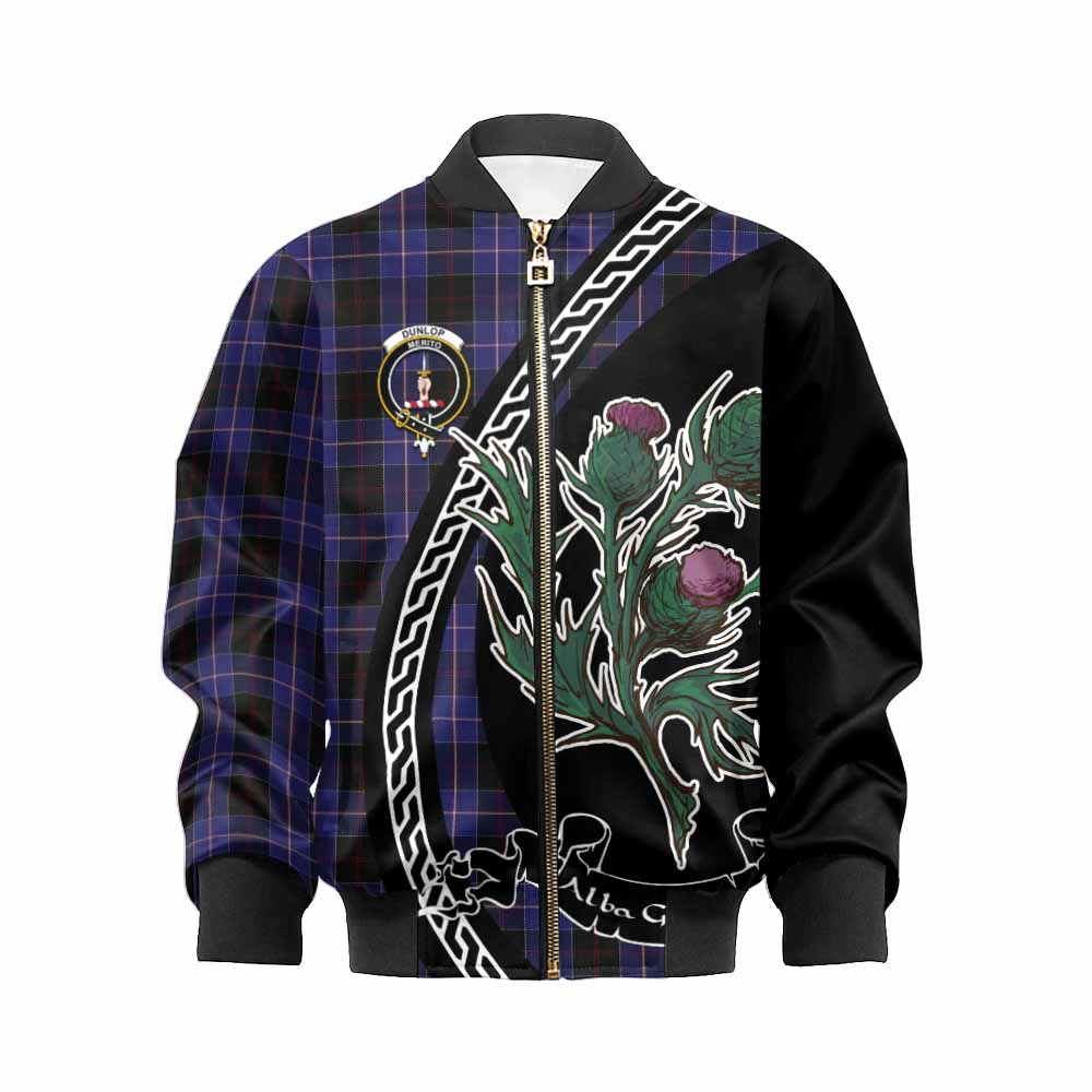 Dunlop Family Crest Tartan Kid Bomber Jacket Alba Thistle Inspired - Tartan Vibes Clothing