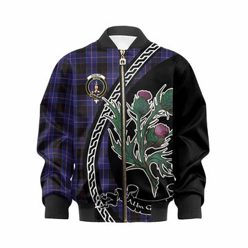 Dunlop Family Crest Tartan Kid Bomber Jacket Alba Thistle Inspired
