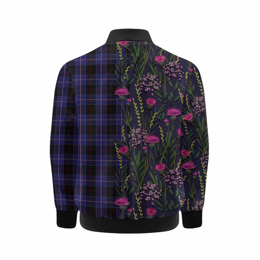 Dunlop Family Crest Tartan Kid Bomber Jacket Scottish Thistle Flower Pattern Half Style - Tartan Vibes Clothing