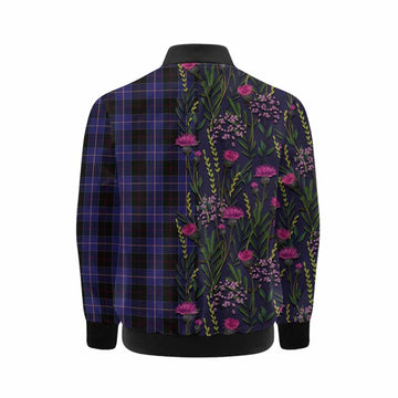 Dunlop Family Crest Tartan Kid Bomber Jacket Scottish Thistle Flower Pattern Half Style