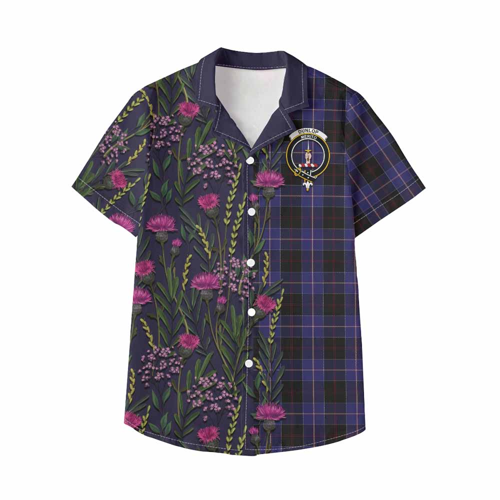 Dunlop Family Crest Tartan Kid Hawaiian Shirt Scottish Thistle Flower Pattern Half Style - Tartan Vibes Clothing