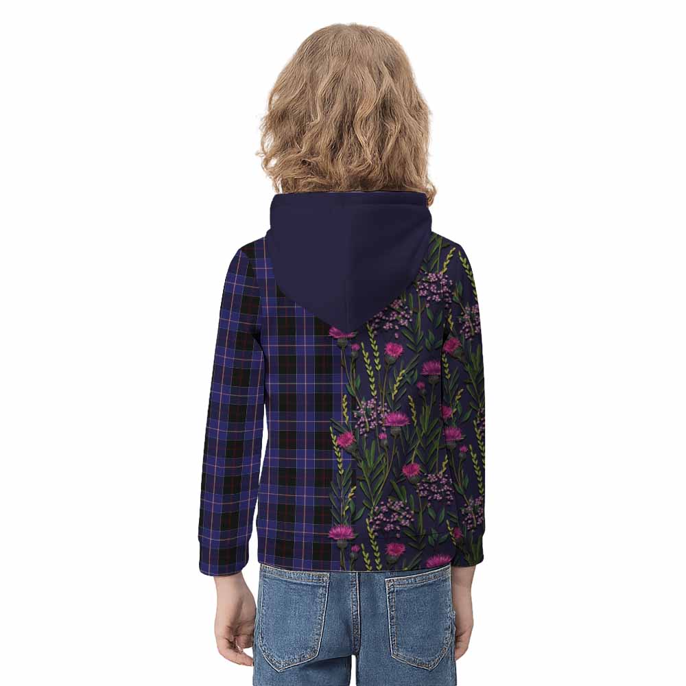 Dunlop Family Crest Tartan Kid Hoodie Scottish Thistle Flower Pattern Half Style - Tartan Vibes Clothing