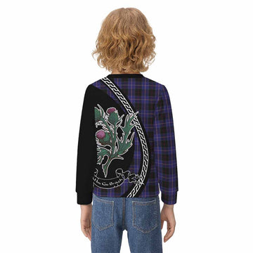 Dunlop Family Crest Tartan Kid Knitted Sweatshirt Alba Thistle Inspired